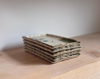 Vintage Japanese Sushi Plates Set of 5 Stoneware Plum Blossom