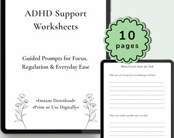 ADHD Support Worksheets | Focus & Overwhelm Prompts | Emotional Regulation Workbook | Printable ADHD Journal | A4 Digital Download