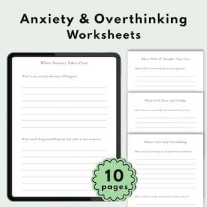 Anxiety & Overthinking Worksheets Printable PDF | Journal Prompts, Mental Health Workbook, Guided Therapy