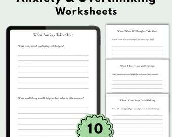 Anxiety & Overthinking Worksheets Printable PDF | Journal Prompts, Mental Health Workbook, Guided Therapy