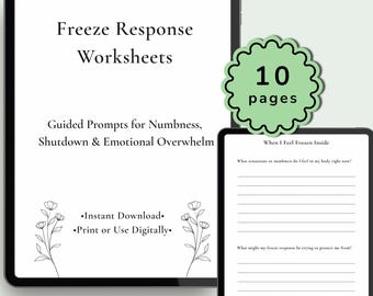 Freeze Response Worksheets | Emotional Shutdown & Numbness Prompts | Trauma Workbook | Printable Mental Health PDF | Anxiety Worksheet