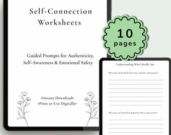 Self-Connection Worksheets Printable | Self-Awareness Journal Prompts PDF | Emotional Healing Workbook | Inner Work & Self-Discovery