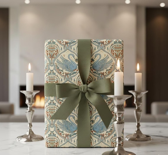 Elegant Art Nouveau Swan Wrapping Paper | Luxury Vintage Gift Wrap with Ornate Botanical Motifs