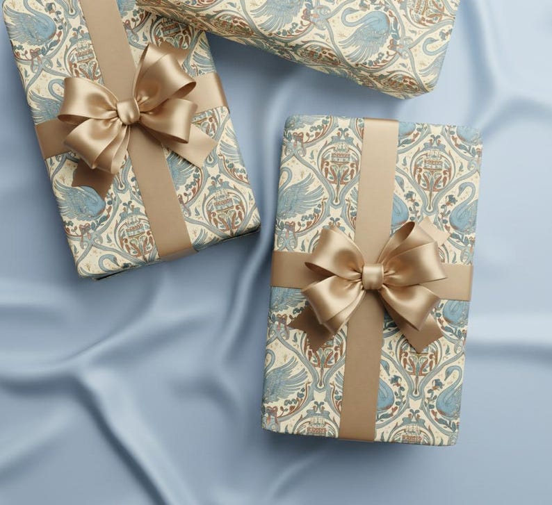 Elegant Art Nouveau Swan Wrapping Paper | Luxury Vintage Gift Wrap with Ornate Botanical Motifs image 2