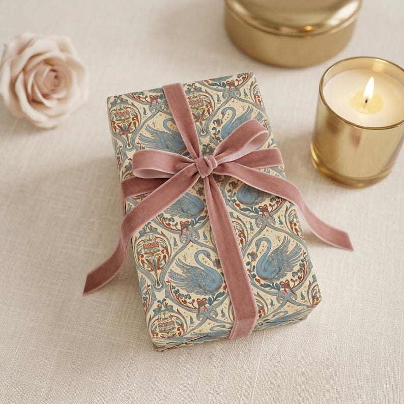 Elegant Art Nouveau Swan Wrapping Paper | Luxury Vintage Gift Wrap with Ornate Botanical Motifs image 1
