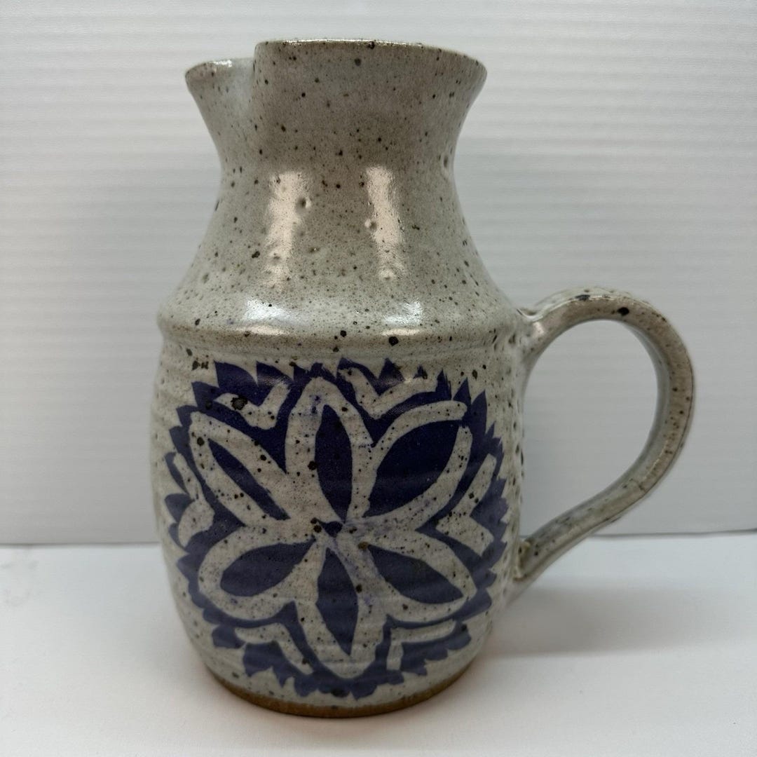 Vintage Studio Art Pottery Pitcher Signed -rustic Hand Thrown Blue ...