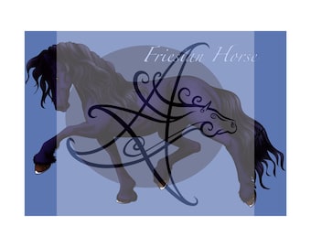 Impresión de caballo frisón: elegante ilustración de caballo negro / Arte mural equino / Descarga digital