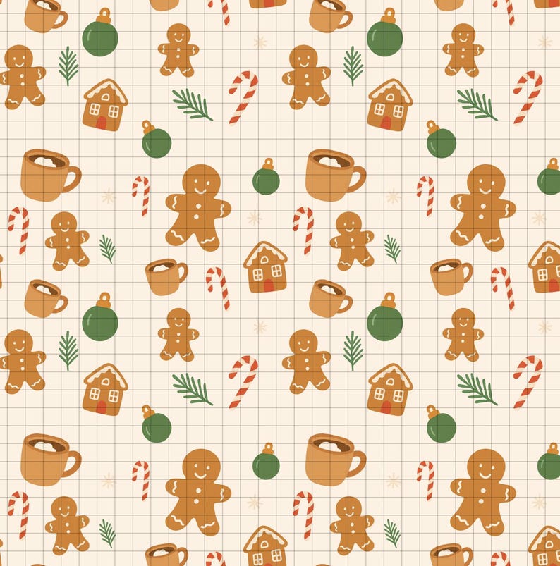Gingerbread Christmas Seamless Pattern PNG | Holiday Digital Paper With ...