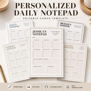 Modèle de bloc-notes personnalisé | Notes quotidiennes minimales (lien toile modifiable, imprimable)