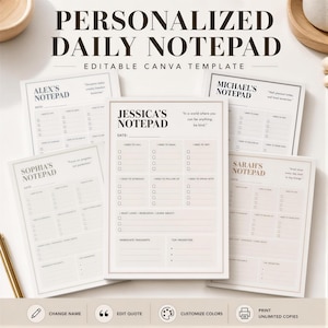 Personalized Notepad Template | Minimal Daily Notes (Editable Canva Link, Printable)