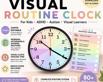 Visual Routine Chart for Kids, Editable ADHD Schedule (Canva Template) with Icons