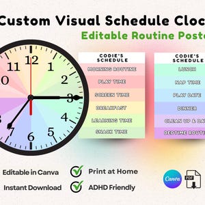 Visual Routine Chart: Editable 12 Hour Kids Schedule (ADHD Friendly, Printables)