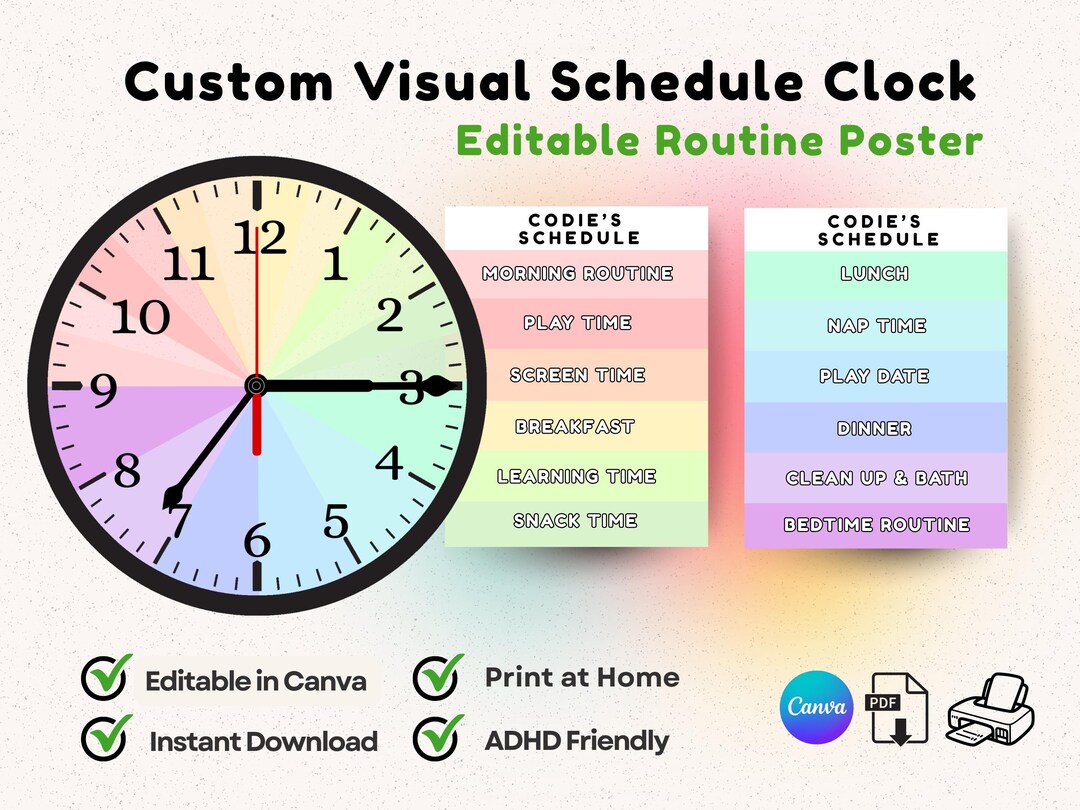 Editable Daily Schedule Clock for Kids After School Routine | Everyday ...