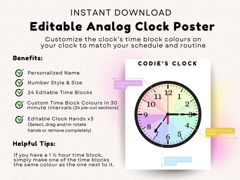 Editable Daily Schedule Clock for Kids After School Routine | Everyday ...