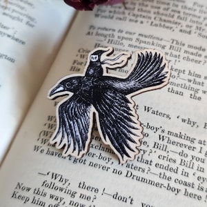 Crow Rider Wooden Pin Badge