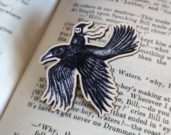 Crow Rider Wooden Pin Badge