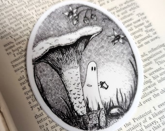 Chanterelle Spook vinyl sticker- spooky mushroom ghost laptop sticker