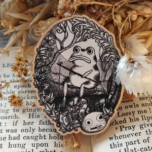 At Night When The Lake Is A Mirror Wooden Pin Badge- Over The Garden Wall frog Inspired