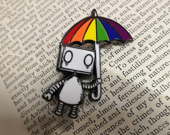 Rainbow Umbrella Robot Hard Enamel Pin Badge- LGBT Pride