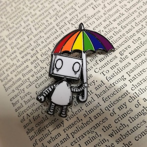 Rainbow Umbrella Robot Hard Enamel Pin Badge- LGBT Pride