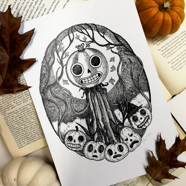 Patient Is The Night art print- Over The Garden Wall Inspired Enoch pumpkins