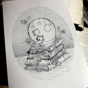 Soledad- robot y libros de arte impreso por Jon Turner