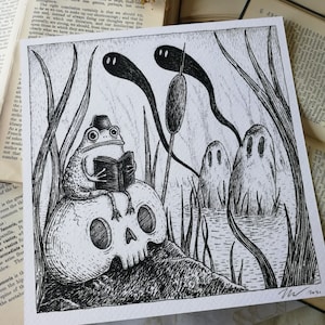 Studious Marshtoad- Square Art Print With Poem