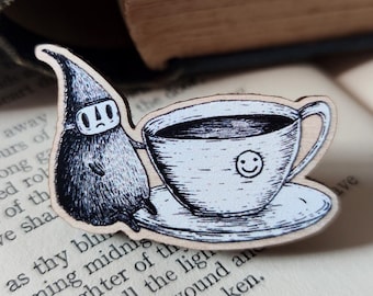 Coffee Spirit Wooden Pin Badge- cute pin