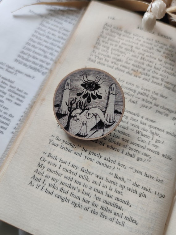 Dali Ghosties Wooden Pin Badge- spooky surreal art pin