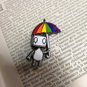 Rainbow Umbrella Robot Hard Enamel Pin Badge LGBT Pride image 3