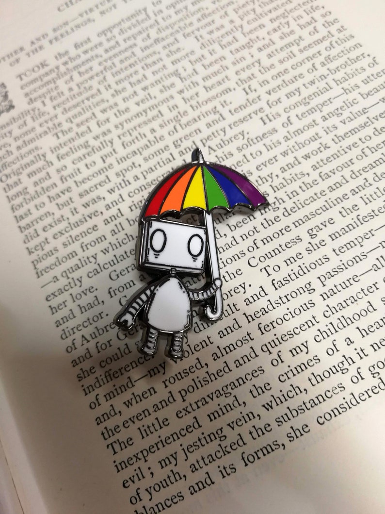 Rainbow Umbrella Robot Hard Enamel Pin Badge LGBT Pride image 3