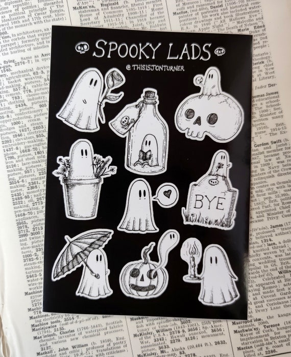Spooky Lads vinyl sticker sheet- collection of nine mini ghost stickers