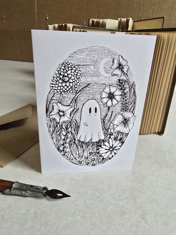 Meadow Ghost Greetings Card- a spooky blank card for any occasion