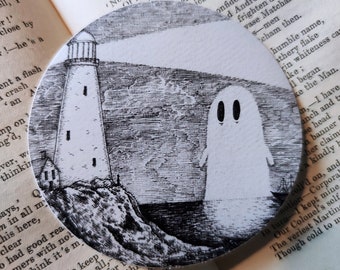 Lighthouse Ghost vinyl sticker- spooky laptop sticker