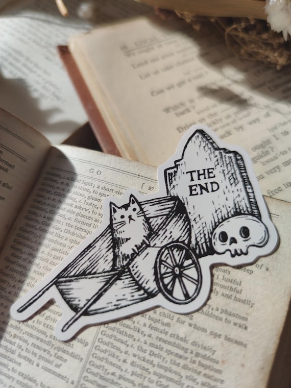 The End Vinyl Sticker- cat and tombstone