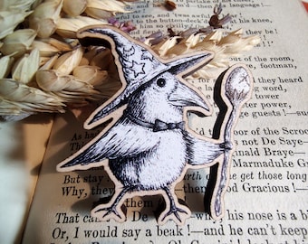 Egg Wizard Wooden Pin Badge- Magical bird fantasy Pin