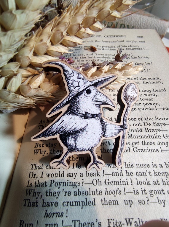 Egg Wizard Wooden Pin Badge- Magical bird fantasy Pin