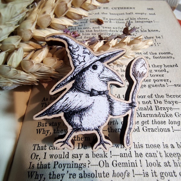 Egg Wizard Wooden Pin Badge- Magical bird fantasy Pin