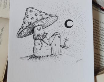 Mushroom ghost- Original ink drawing