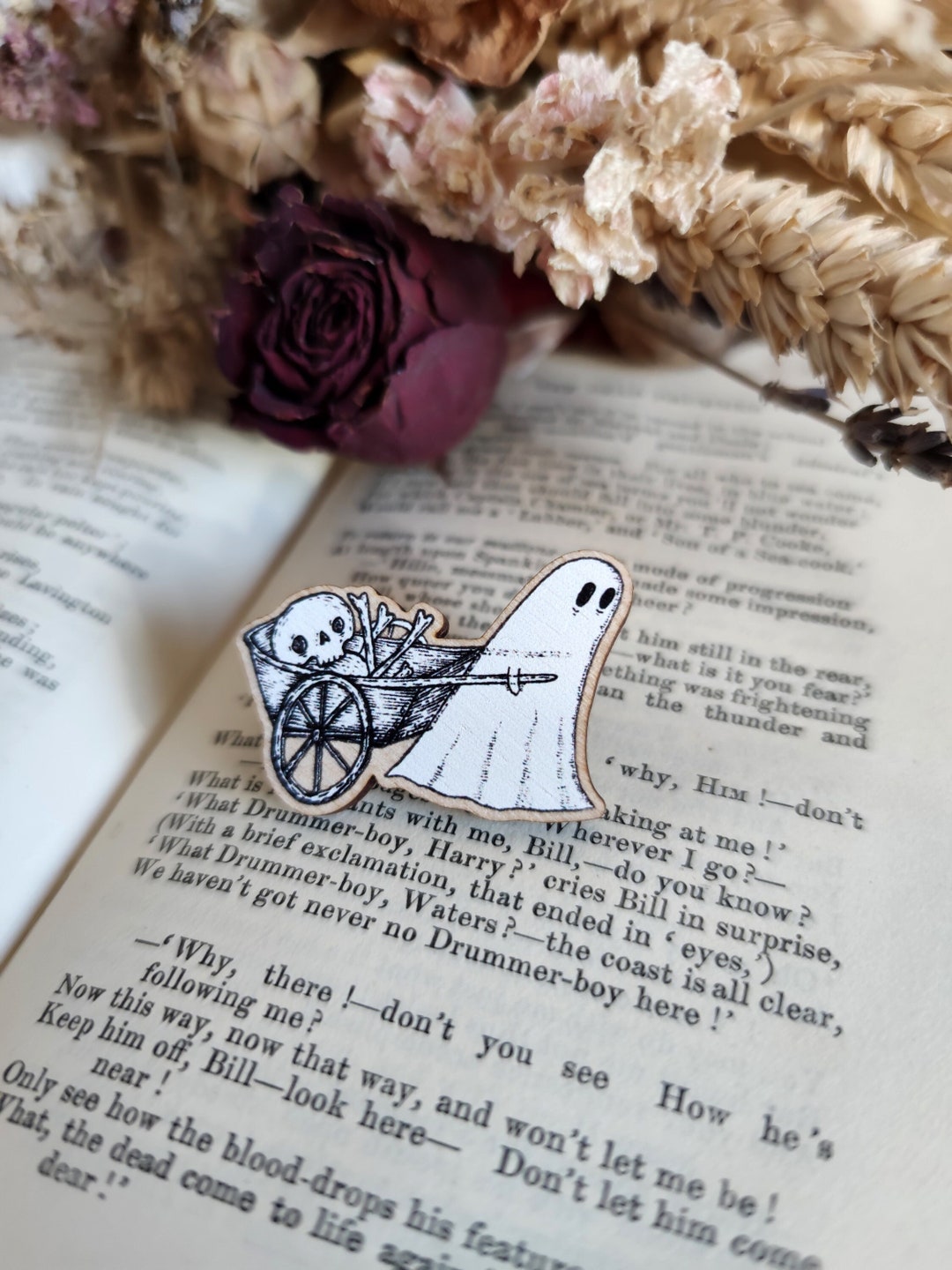Bonecart Ghost Wooden Pin Badge - Etsy