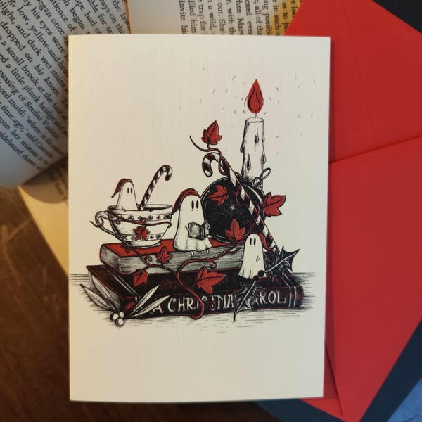 Tarjeta de fantasmas de villancicos navideños