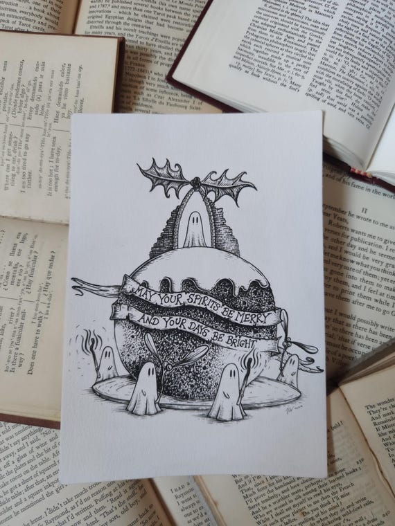 Christmas Pudding Ghosts- Original ink drawing
