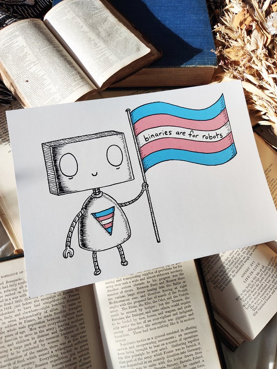 Binaries Are For Robots- art print by Jon Turner- Trans Pride artwork