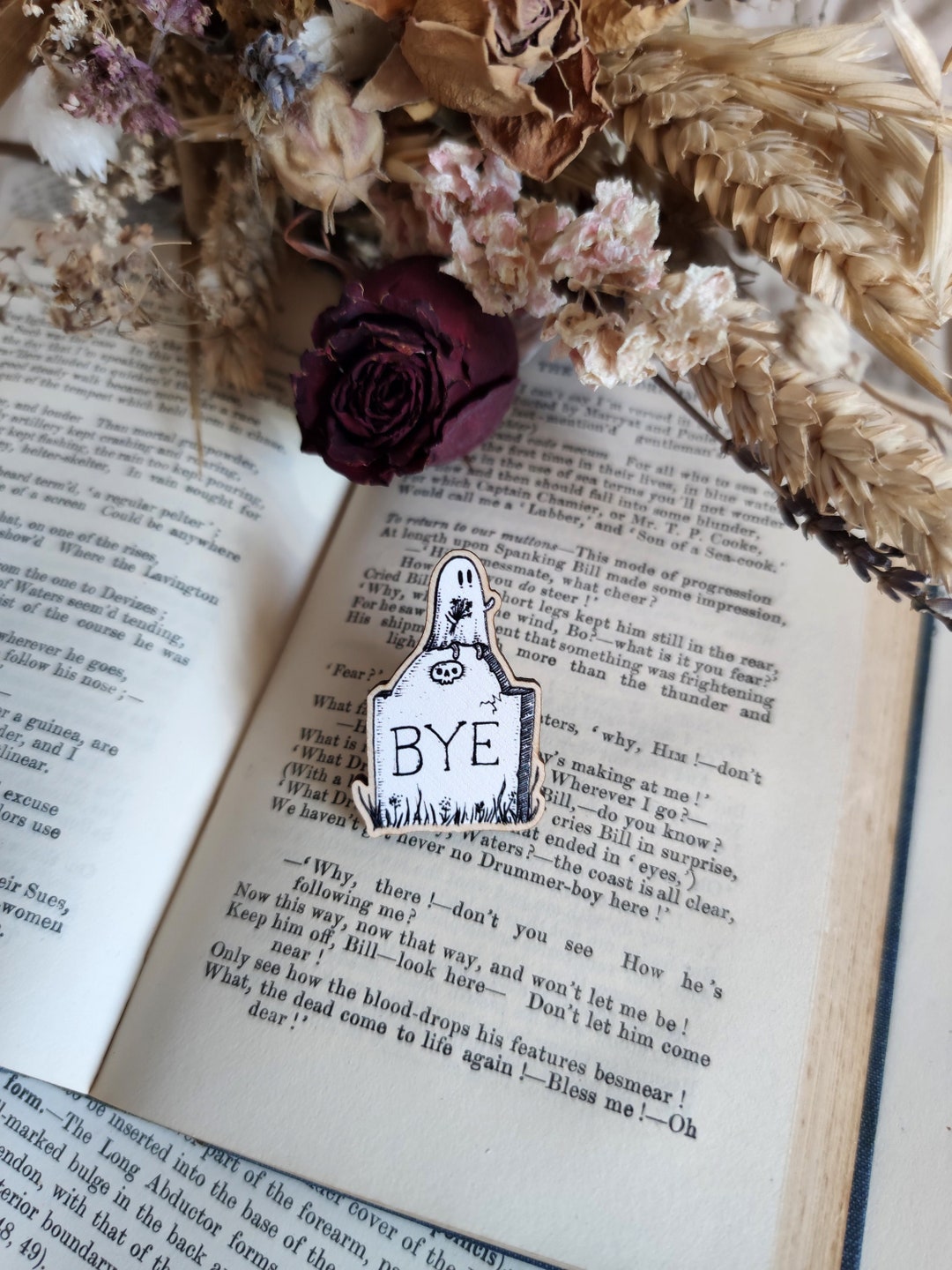 Gravestone Ghost Wooden Pin Badge - Etsy