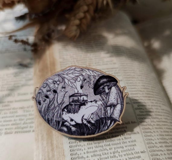 Hop On Hop Off Wooden Pin Badge- Frog art