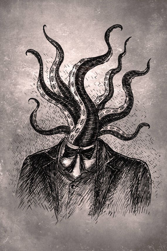 Tentacle Head- art print by Jon Turner- geeky HP Lovecraft pen and ink artwork