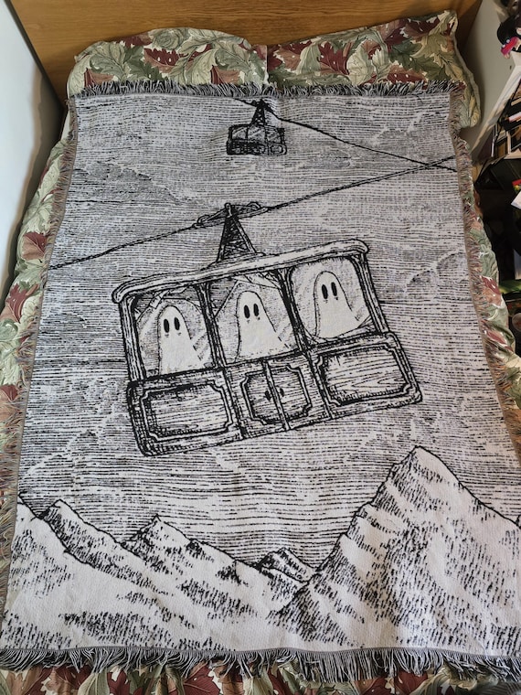 Gondola Ghosties- Jacquard Woven Spooky Throw Blanket Wall Hanging