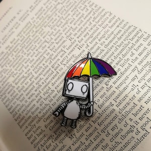 Rainbow Umbrella Robot Hard Enamel Pin Badge LGBT Pride image 4