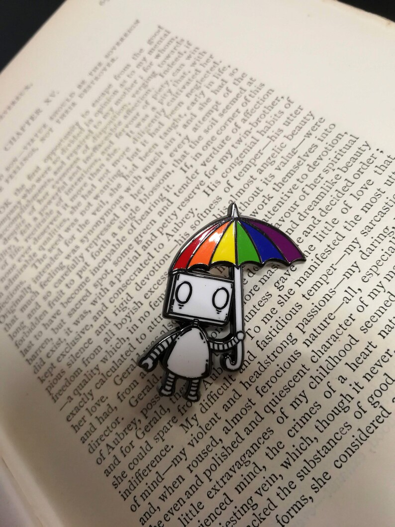 Rainbow Umbrella Robot Hard Enamel Pin Badge LGBT Pride image 4