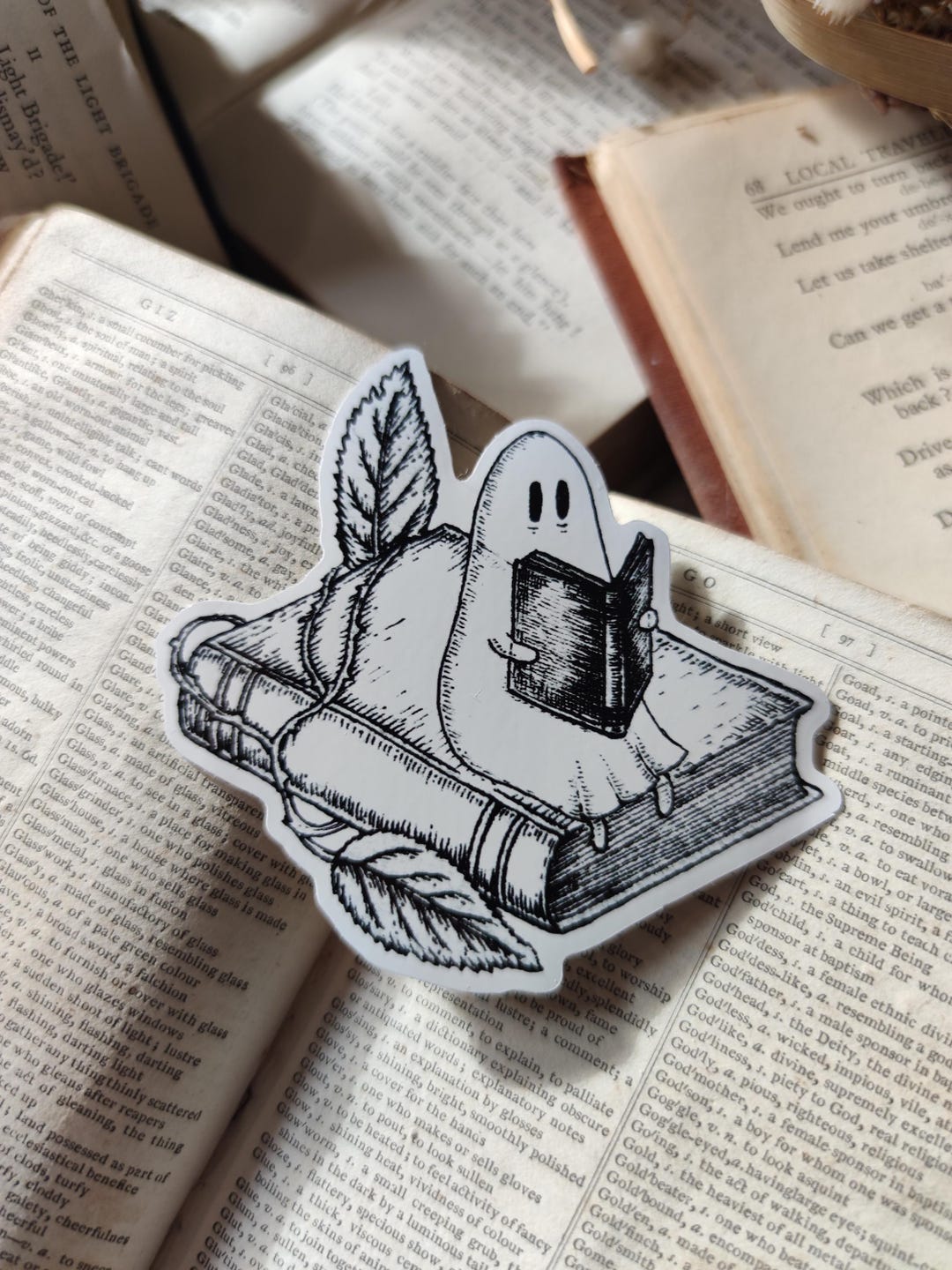 Library Ghost Vinyl Sticker- Spooky Ghost Reading a Book Laptop Sticker ...